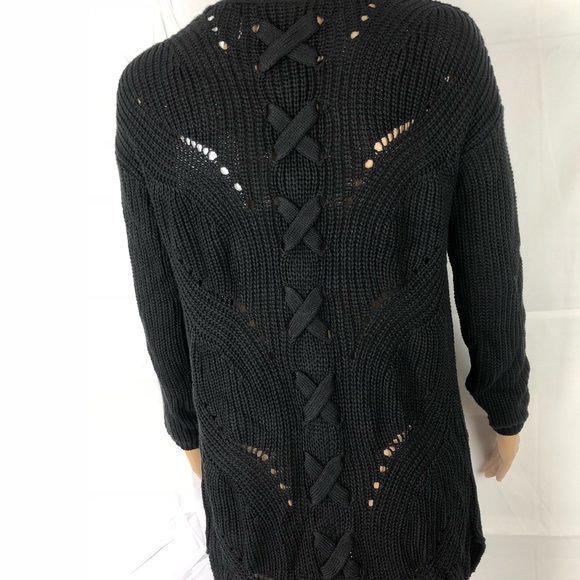 Juniors sweaters laced-back open-front cardigan - Picture 4 of 5